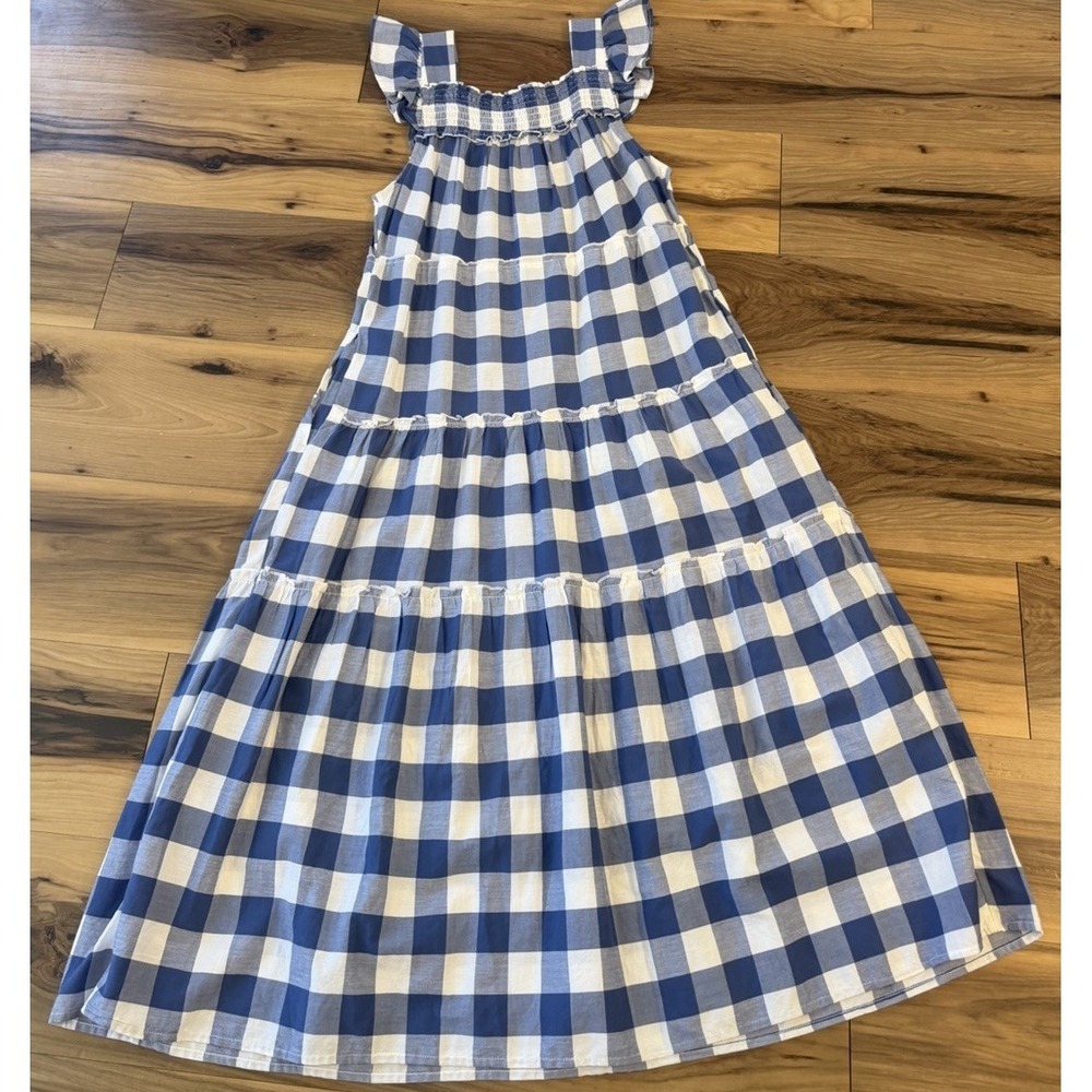 Old Navy Blue Gingham Maxi Dress Women Medium Smocked Flutter Sleeve Cottagecore - Picture 9 of 9